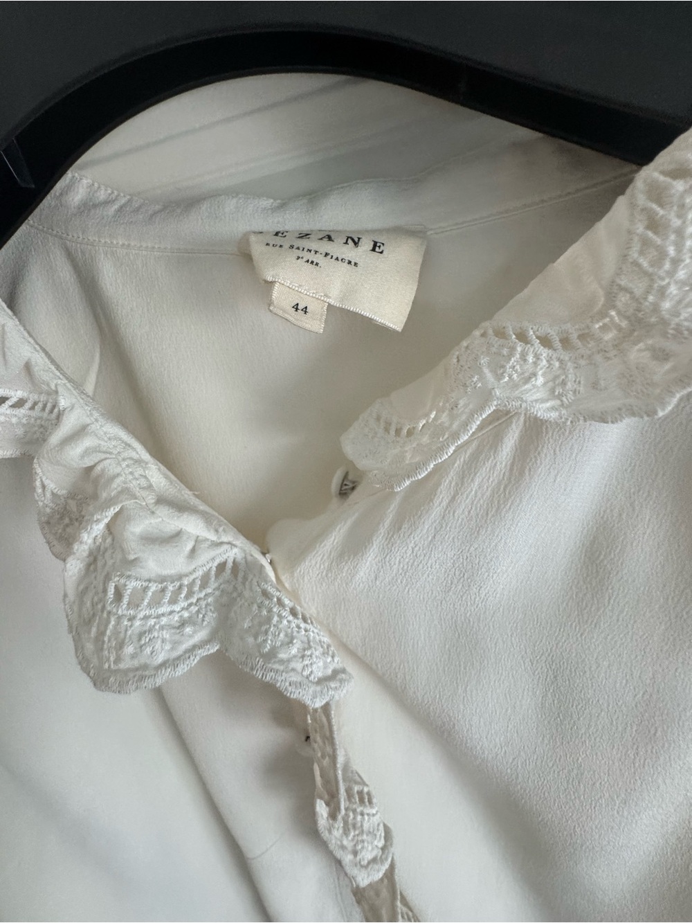 Sézane Chlo Shirt Size 44 White Lace Trim Button Front Blouse - Picture 2 of 4